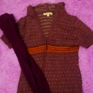 Purple hooded sweater dress & purple leggings